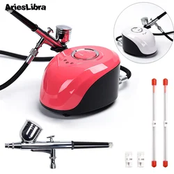 Dual-Action Airbrush Compressor 0.2mm/0.3mm/0.4mm Set Spray Gun Adjustable Power Air brush for Nail Art Cake Decoration Makeup