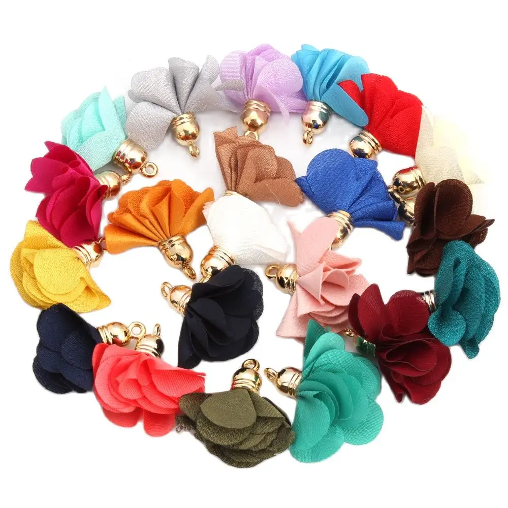 

OlingArt 30mm 12Pcs Gold Hat Mix Color Cotton Silk Satin Tassel Necklace Earring DIY Jewelry Making Keychain Charms