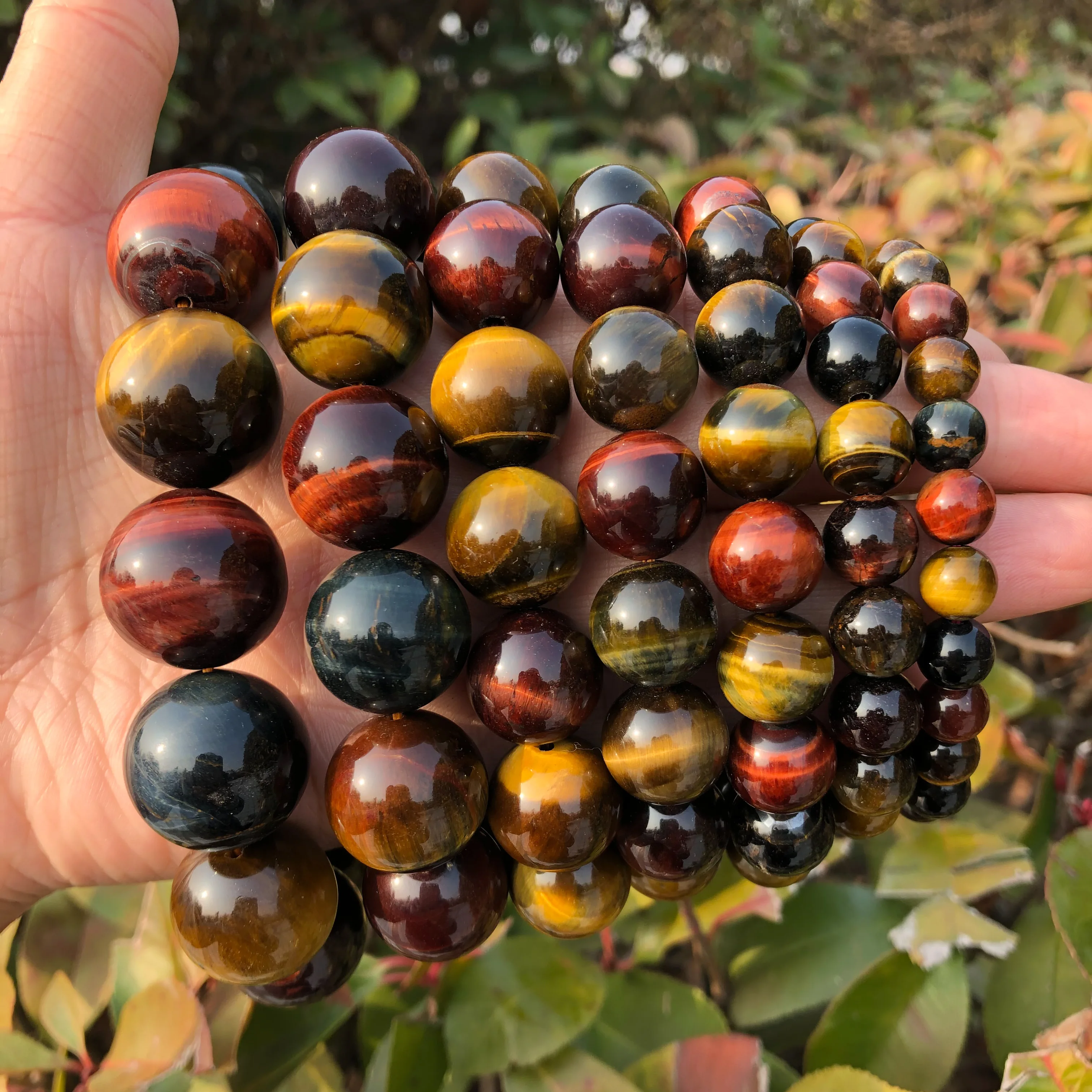 Fengbaowu Natural Colorful Blue Yellow Red Tiger Eye Bracelet 20MM Big Round Bead Crystal Healing Stone Women Men Jewelry Gift