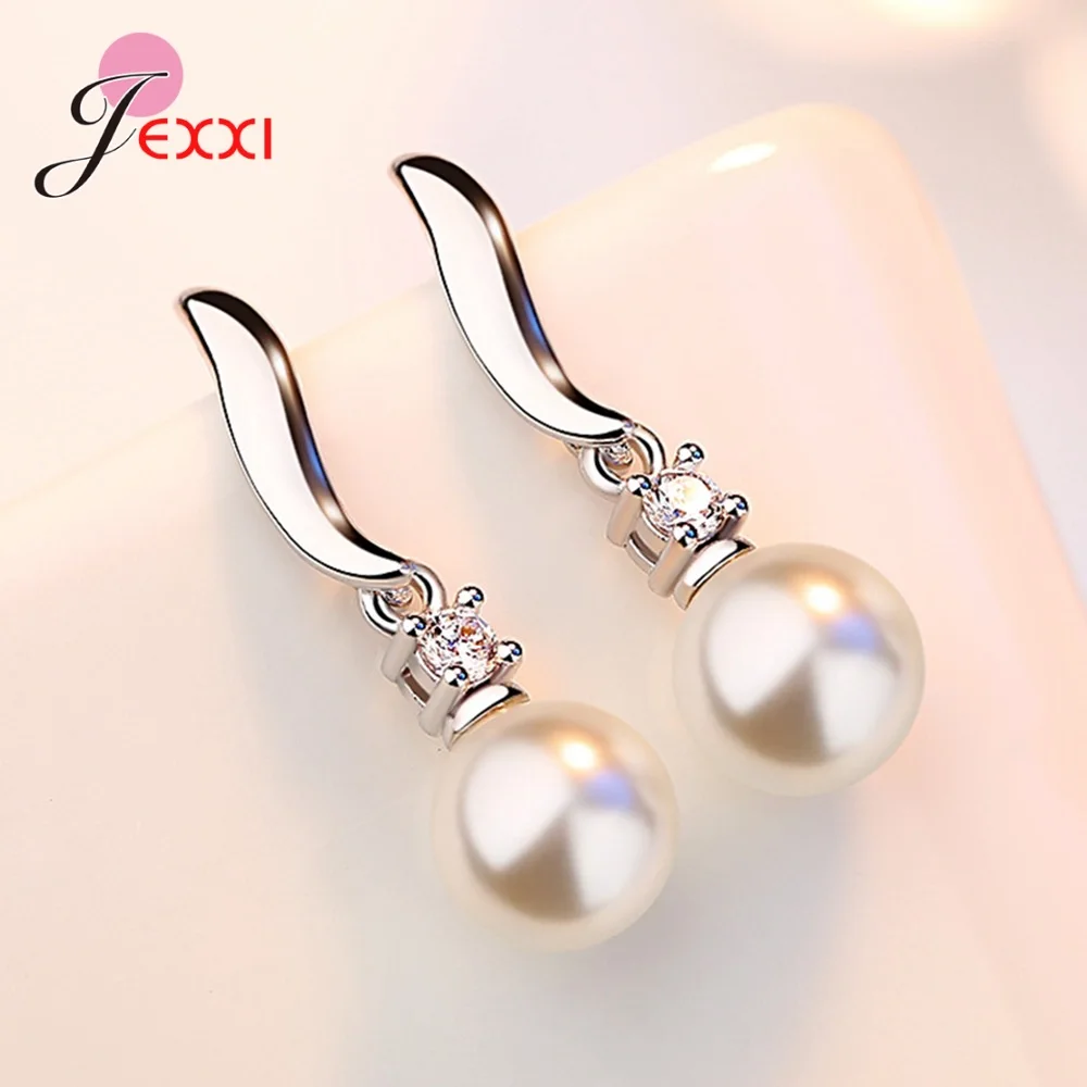 

Real 925 Sterling Silver Charming Luxury Fresh Water Pearls Short Dangle Drop Earrings For Women Ladies Fashion Female Jewelry