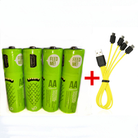 4PCS Hot new 1.2V AA rechargeable battery 1000mAh USB Ni-MH rechargeable battery with Micro-USB fast charging cable