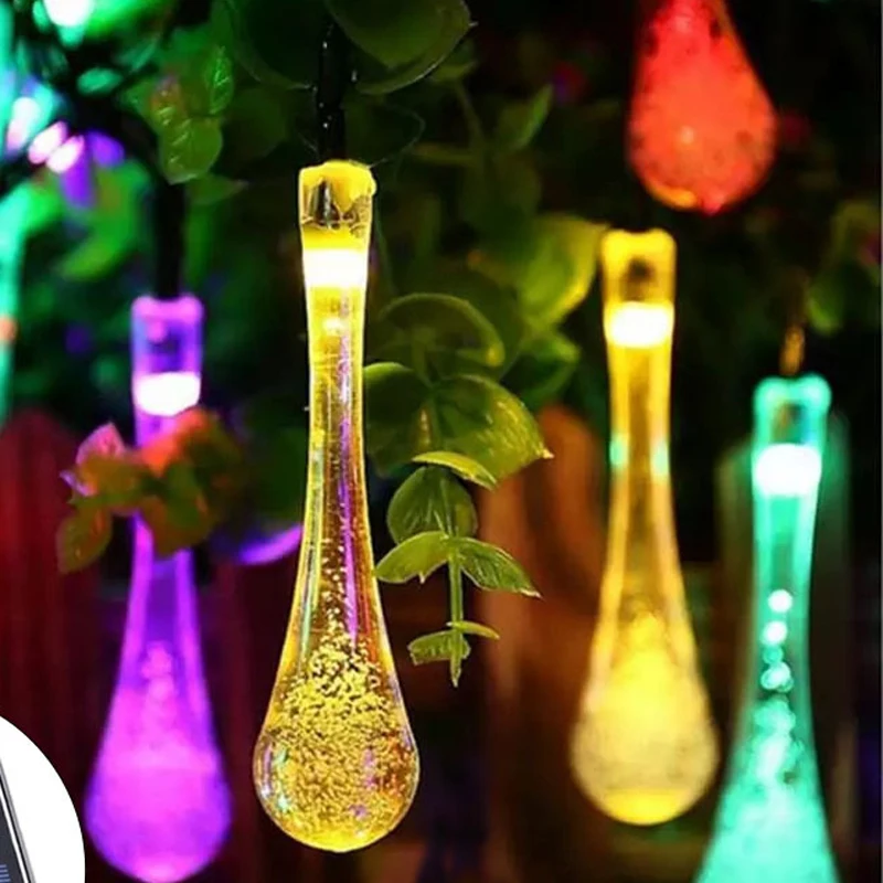 

LED Water Drops Solar Lamp String Lights 5m Patio Lights Fairy Garden Holiday Outdoor Christmas Party Garland Waterproof