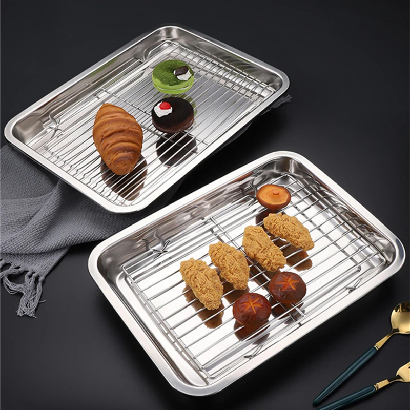 Stainless Steel Bakeware Food Storage Tray Baking Pan BBQ Oil Filter Grid Line Bread Pastry Plate Cooling Rack Kitchen Utensils