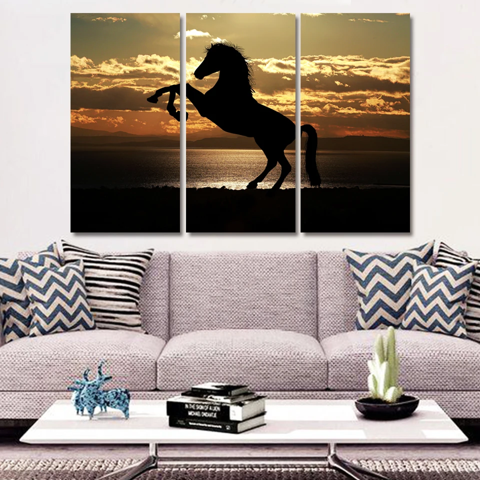 

Horses at dusk 3p KIT Canvas Painting Modern Home Decoration Living Room Bedroom Wall Decor Picture