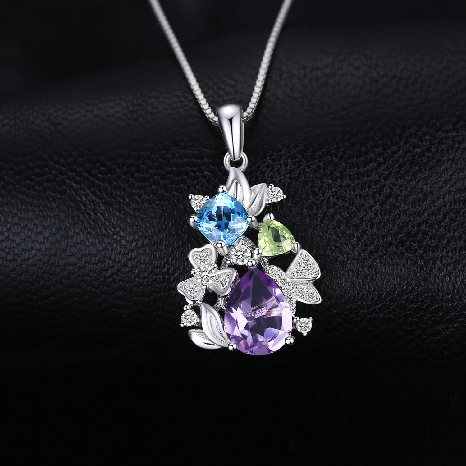 JewelryPalace-Colgante de Plata de Ley 925 para mujer, collar con amatista Natural, Topacio Azul, Peridoto, flor de diópsido cromado, sin cadena