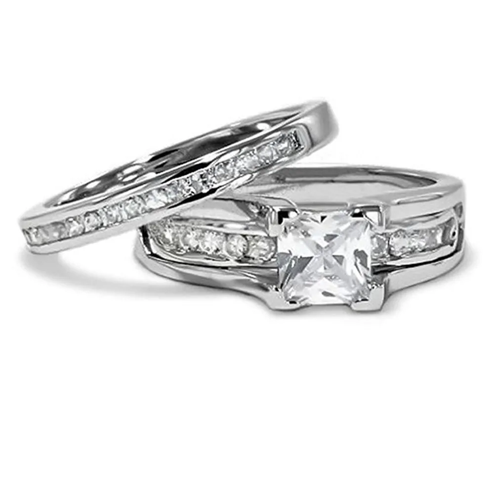 Fashion Jewelry Cubic Zirconia Silver Color Stainless Steel Couple Ring Engagement Valentine\'s Day Gift