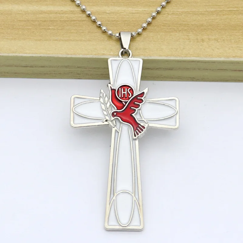 IHS Holy Spirit Dove of peace Cross Pendant Catholic Crucifix Metal Keychain Religious Christian Prayer Wall Crosses