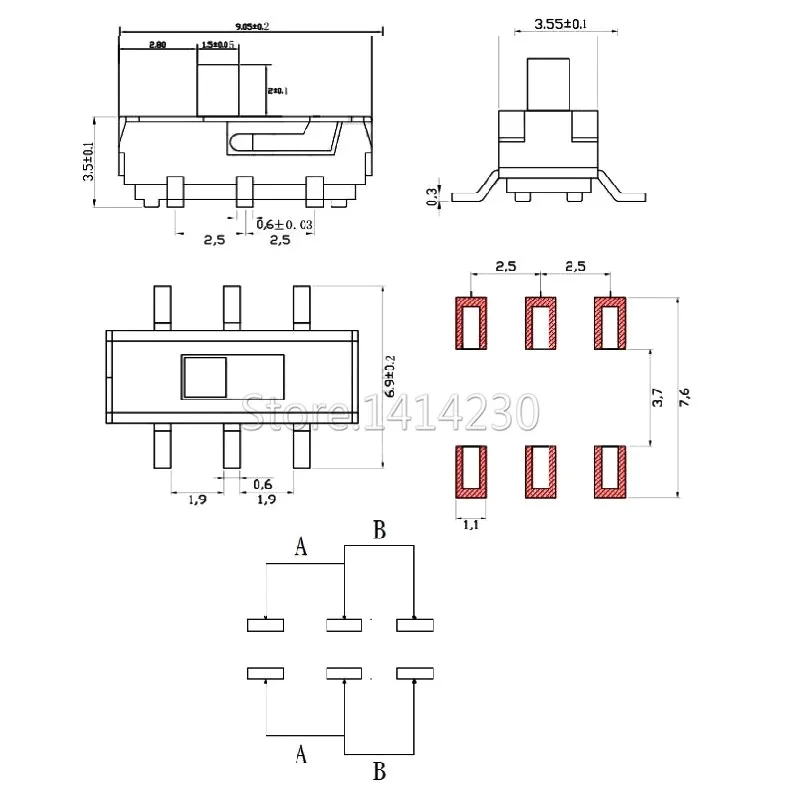 100 sztuk MSS22D18 MINI miniaturowy SMD SMT przełącznik suwakowy 2P2T 6Pin uchwyt wysoki 2mm dla majsterkowiczów akcesoria elektroniczne — zdjęcie 7