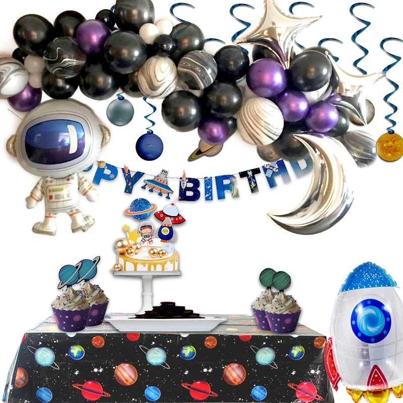 Cyuan Outer Space Theme Birthday Party Astronaut Rocket Ship Foil Balloons Galaxy Solar System Kids Birthday Decoration Favors