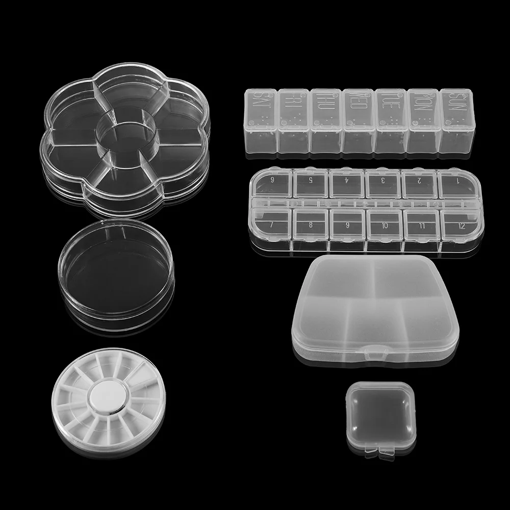 All Kinds Plastic Adjustable Square /Round Transparent Accessories Jewelry Beads Pills Nail Storage Box Case Display Organizer