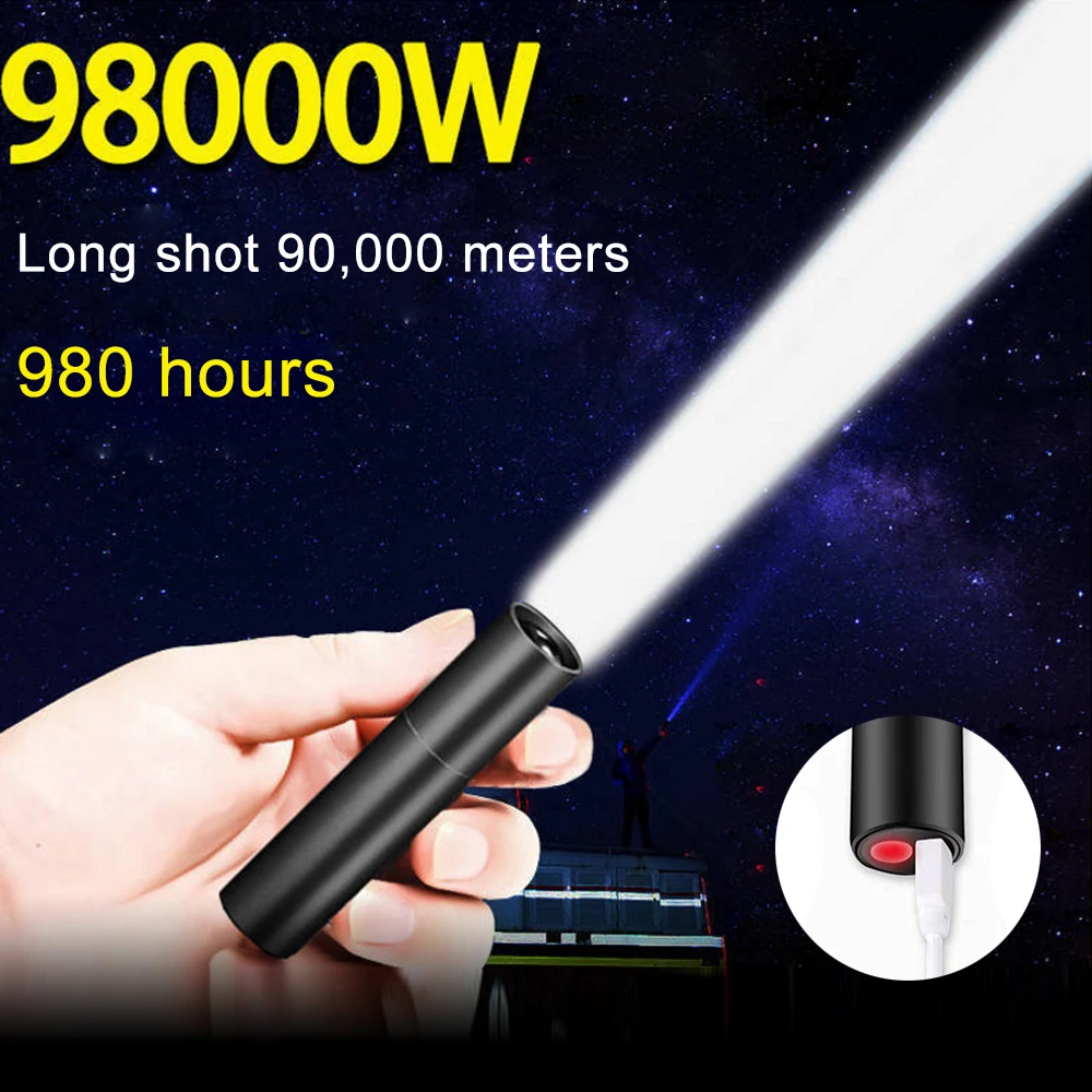 5V USB Rechargable Mini LED Flashlight 3 Lighting Mode Waterproof Torch Telescopic Zoom Portable Torch for Night Camping Hiking