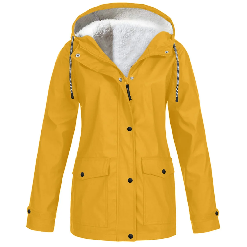 Nova moda senhoras quente casaco windbreaker à prova de vento lã outono inverno feminino jaqueta com capuz caminhadas ao ar livre roupas mais tamanho