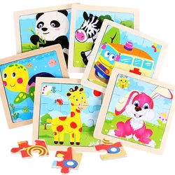 Rompecabezas de madera de tamaño pequeño para niños, juguetes Montessori para bebé, rompecabezas 3D, juego de mesa, juguetes educativos para regalo, 9 Uds.