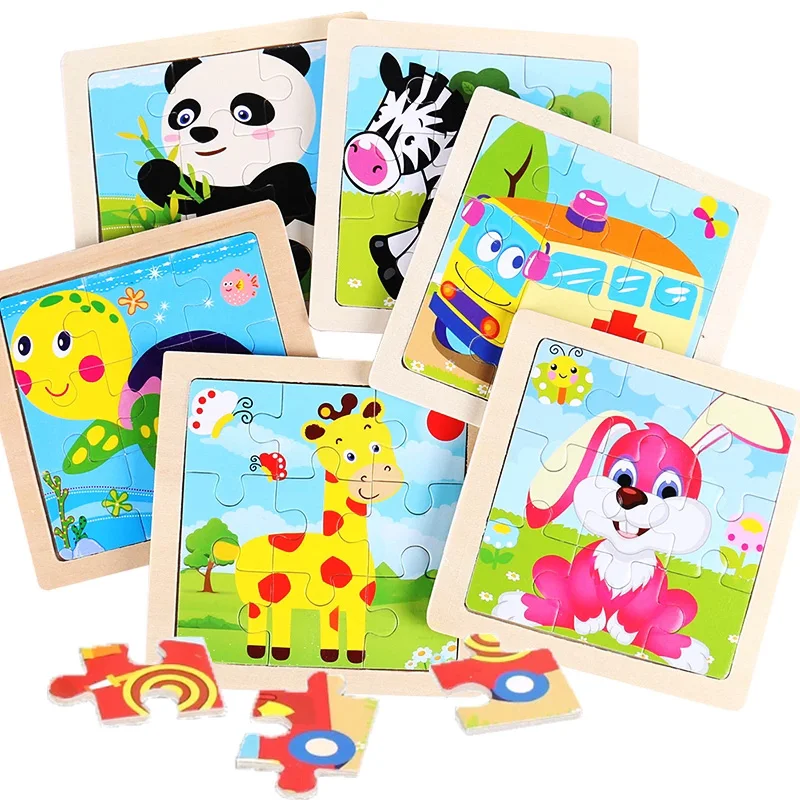 9pcs Small Size Wooden Puzzle Montessori Toys for Baby Jigsaw 3D Puzzle board game Educational Toys for Children Gift