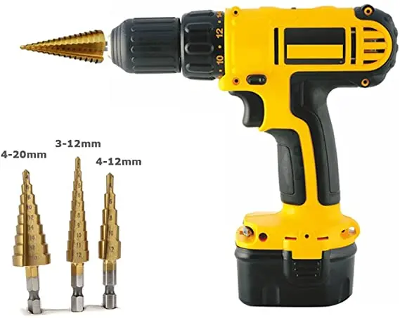 Broca escalonada de titanio HSS, 3 uds., 3-12mm, 4-12mm, 4-20mm, herramientas de corte de cono escalonado, acero para carpintería, madera, juego de perforación de Metal