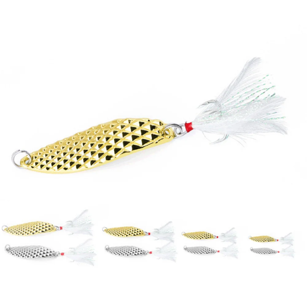 1Pcs Metal Spoon Fshing Lures 7g 10g 15g 20g Spinner Artificial Bait with Feather Treble Hooks Trout Pike Pesca Sequins Tackle