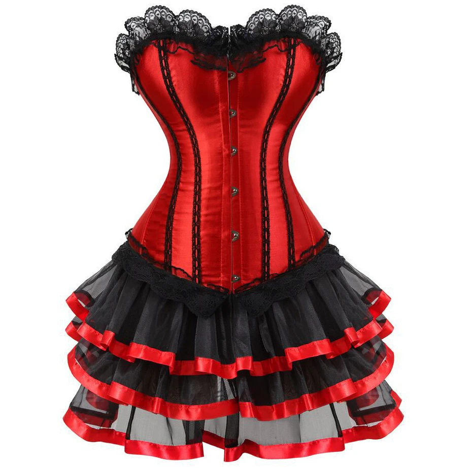 

Sexy Red Gothic Corset Top Overbust Bustier Corset Dress Plus Size Corselet 6xl Burlesque Gothic Clothing Fancy Dresses Costume