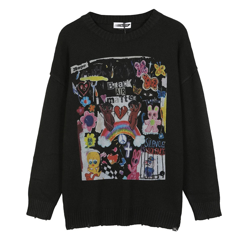 Multi-color Graffiti Hiphop Designer Oversized Harajuku Men Clothing Knitted Streetwear Mens Clothes Sweater Fashion New