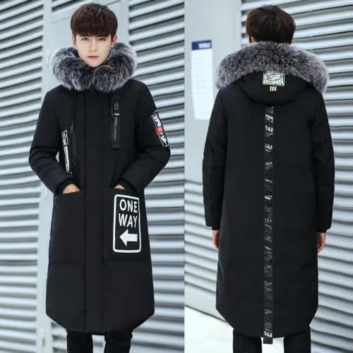 Fashion Winter Jacket Men Hooded Fur Parka Men Warm White Duck Down Jacket Plus Size 3XL Streetwear Coat Men Long