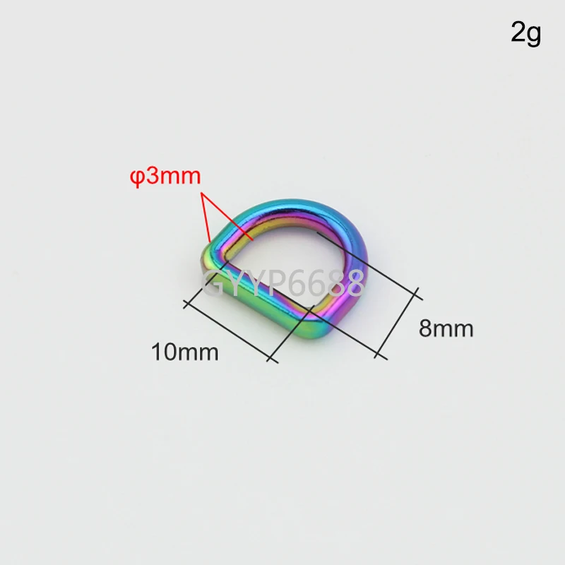 10-30-100pcs 10mm Rainbow welded d ring belt buckle,hardware metal D ring for bags round edge dee rings