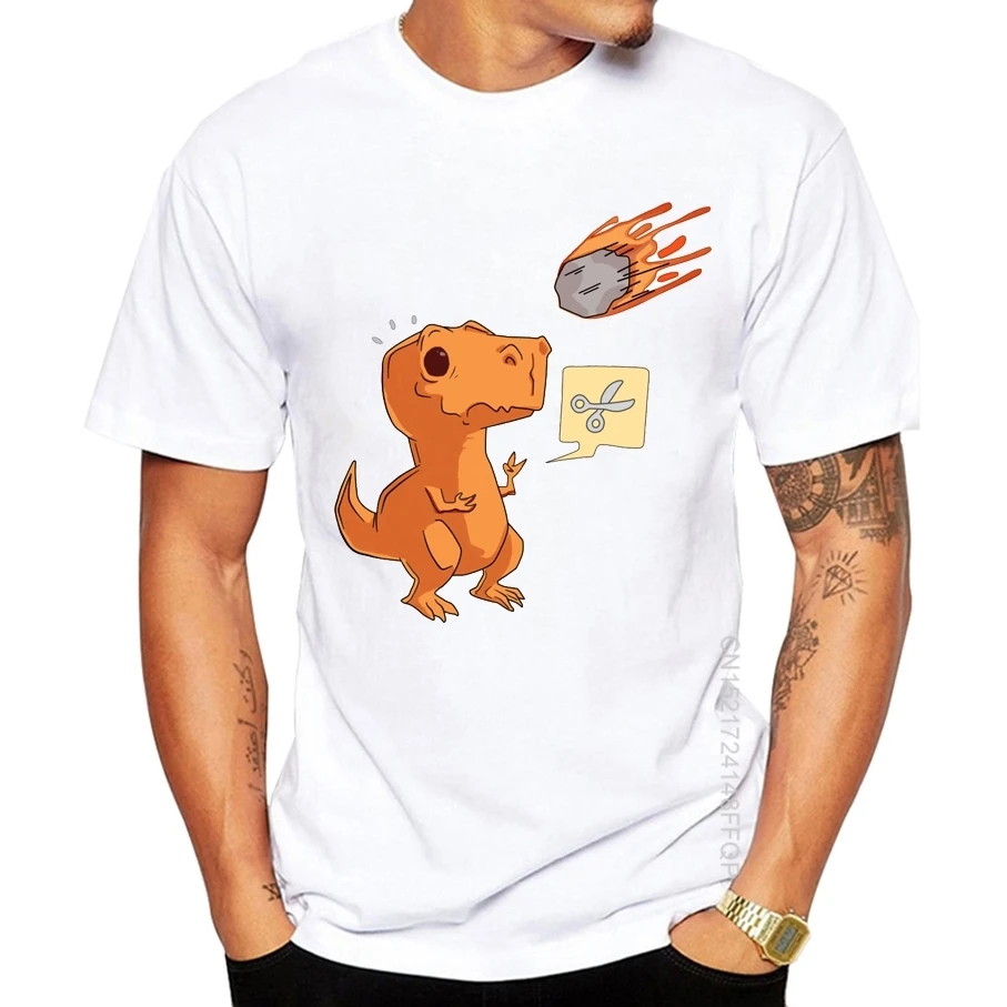 Men Hip Hop T-rex T Shirt Funny Fear T-Shirt Streetwear Skateboard Cotton Meteorite Scissors Tshirt Harajuku Print Tops Tee