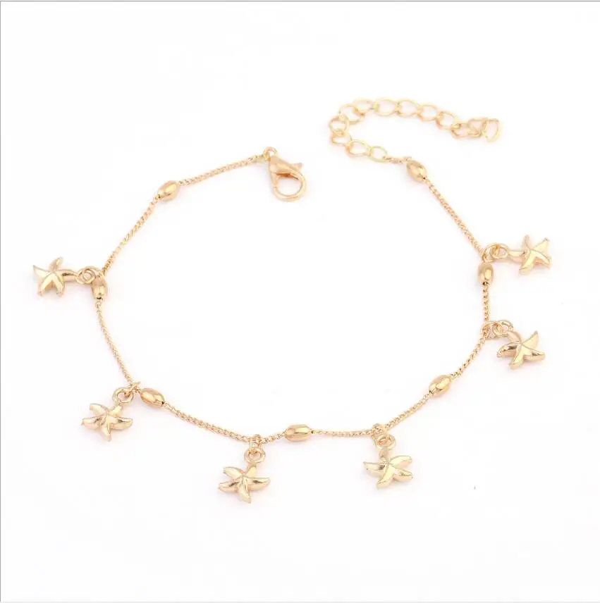 Tobillera de estrella de mar con cuentas de concha para mujer, pulsera de pierna de playa, cadena de pie Bohemia hecha a mano, sandalias de joyería Boho S1937