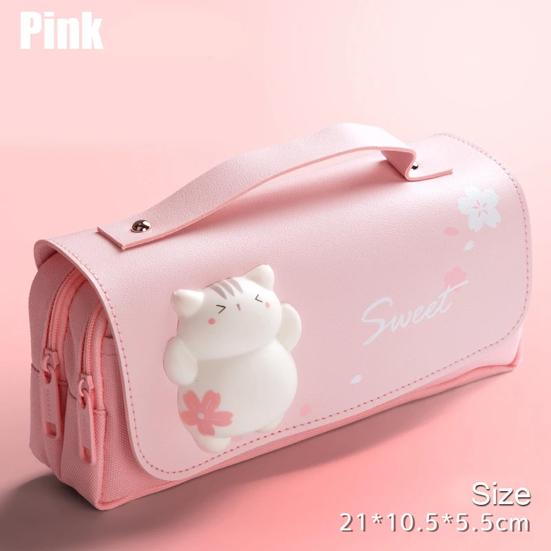 Imagem -06 - Cute Cat Decompression Pencil Case Grande Pencil Box Portable Girls Pen Bolsa Bolsa Escolar de Dupla Camada Papelaria Kawaii