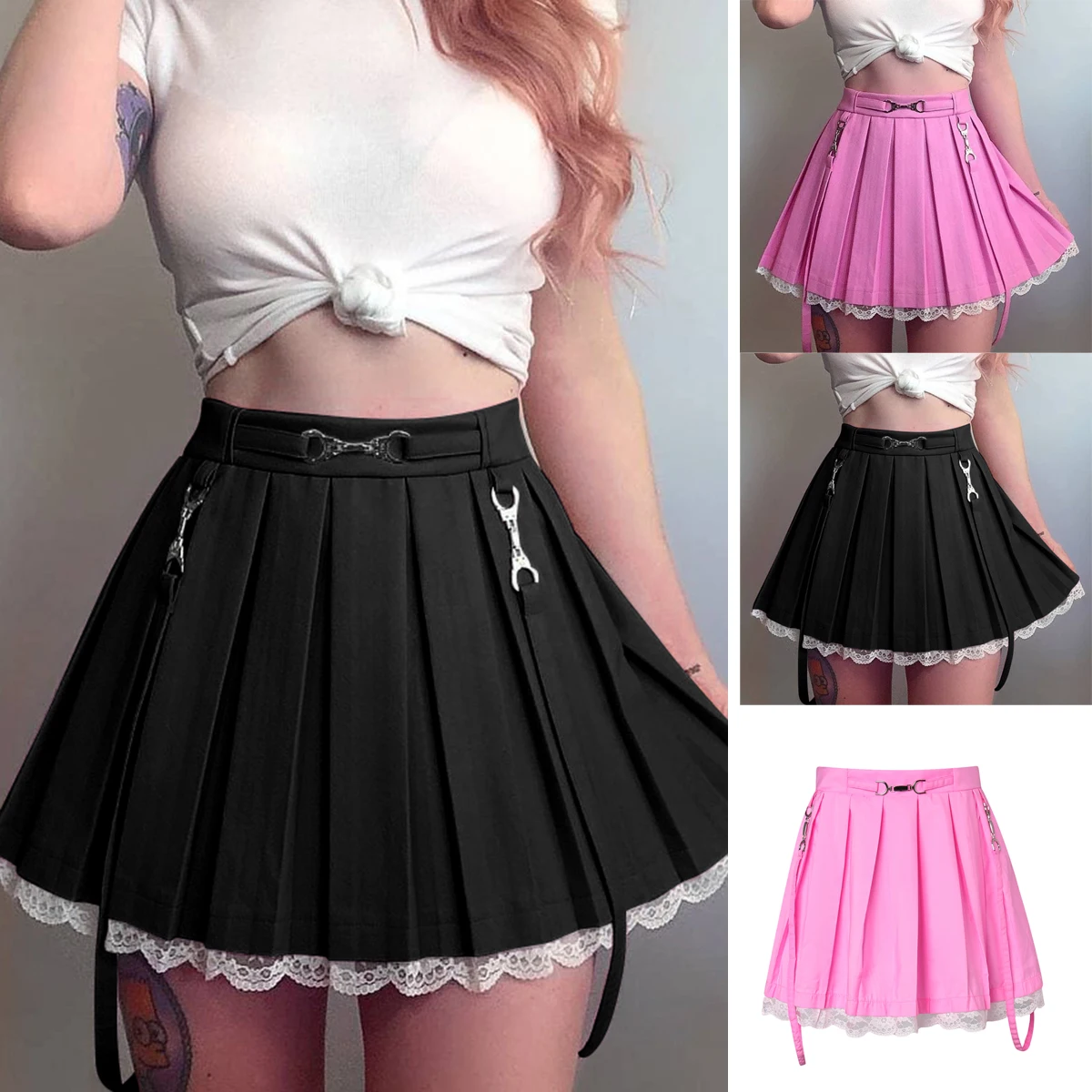 

S-XL Plaid Summer Women Skirt 2021 New High Waist Stitching Student Pleated Skirts Women Cute Sweet Girls Dance Mini Skirt