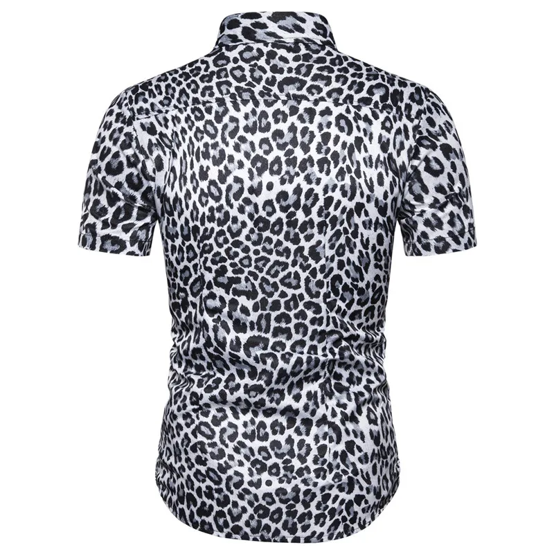 2021 Summer New Fashion Mens Leopard Printed Shirt Casual Button Shirts Men  Short Sleeve Sexy Streetwear Shirt