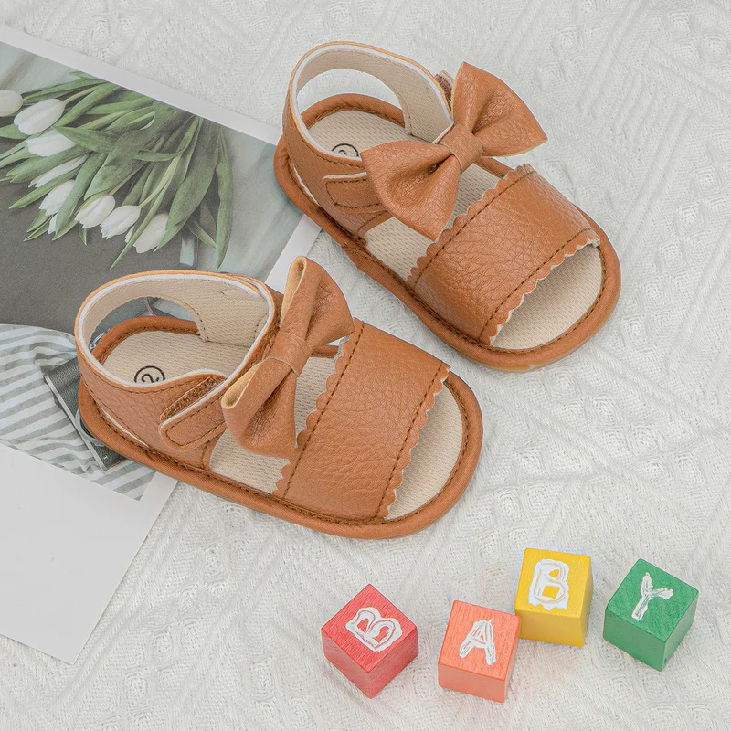 KIDSUN 2021 Summer New Arrival Baby Sandals Infant Girl Princess Cute Bow-knot Leather Rubber Sole Flat Toddler First Walkers