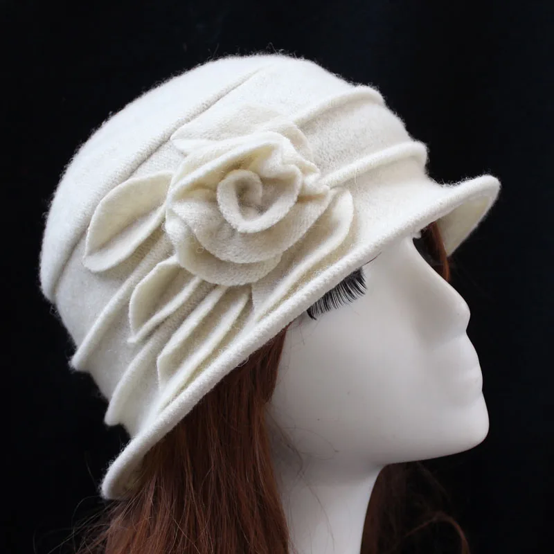 

Middle aged Women Fedora Hat Floral Wool Mom Hats Autumn Winter Dome Floppy Warm Cap