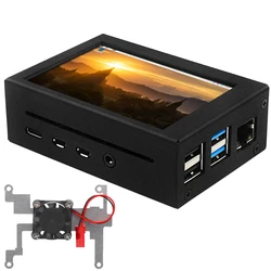 Raspberry Pi 4 Metal Case 3.5 Inch Display Metal Protective Enclouse with Cooling Fan Aluminum Shell for Raspberry Pi 4 Model B
