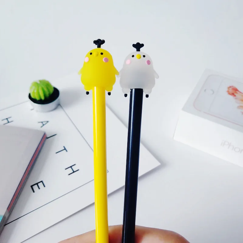 50PCS South Korea Creative Cartoon Black Water Pen 0.5mm Students Signing Pen Cute Chickens Gel Pen Stationery