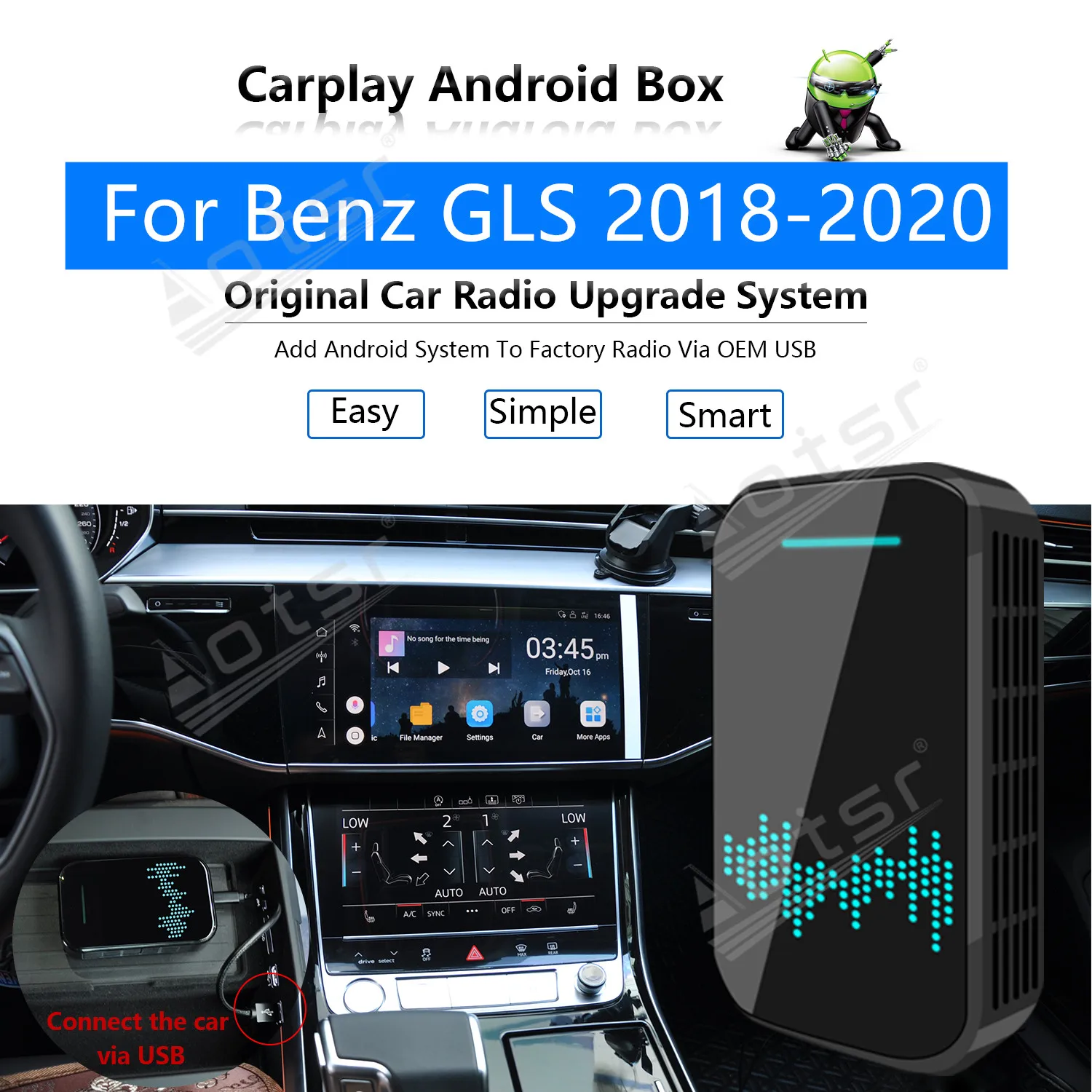 For Benz GLS 2018-2020 Car Multimedia Player Radio Upgrade Carplay Android Apple Wireless CP Box Activator Navi Map Mirror Link