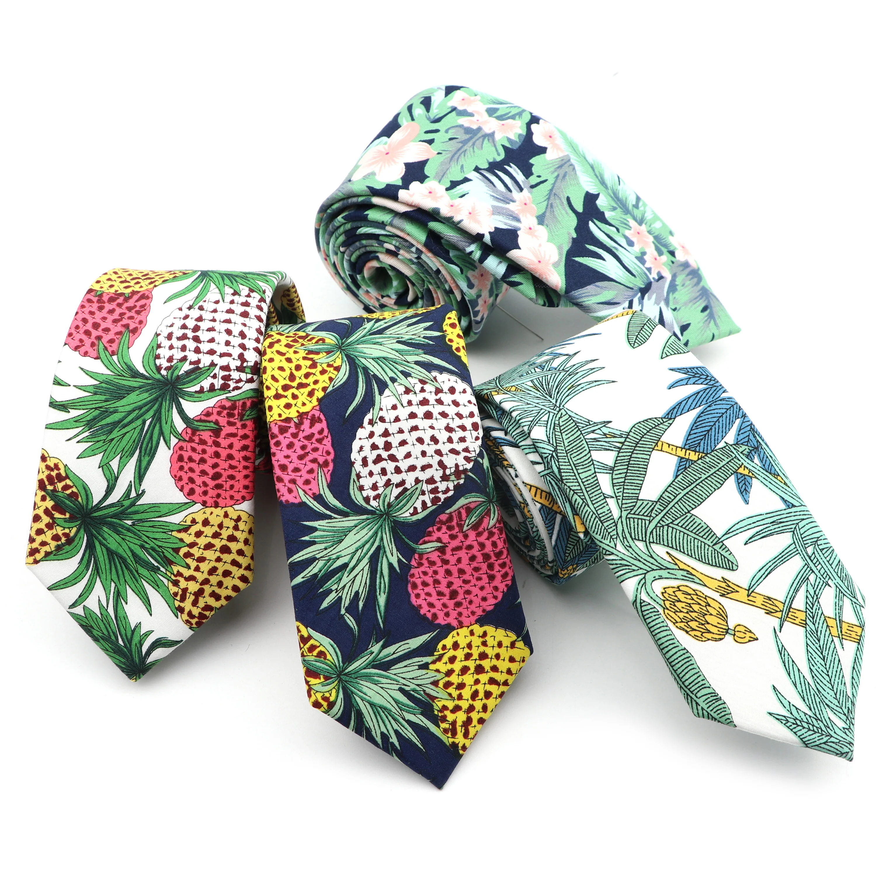 New Men's 100%Cotton Tie Hot Summer Style Coconut Tree  Rainforest Fruit Pattern Skinny Cravate Narrow 6.5cm Width Neckties