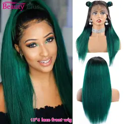 Ombre Green 13x4 Transparent Lace Front Wig Brazilian Straight Human Hair Wigs Pre Plucked 4x4 Lace Closure Wigs for Black Women