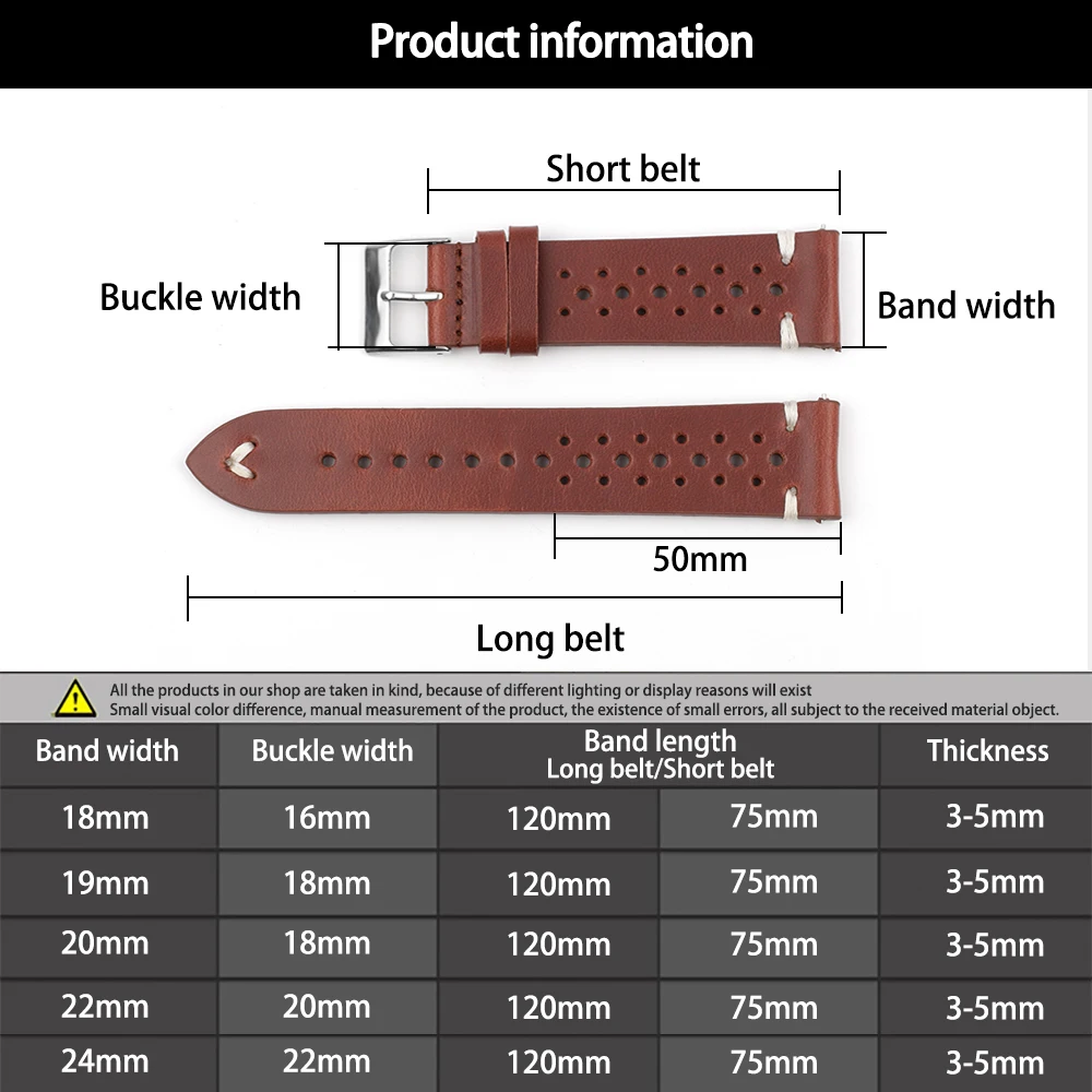 Onthelevel Leather Watch strap 18mm 20mm 22mm 24mm Durable Coffee Brown Color Watch Band Quick Release Watch Bands Replacement