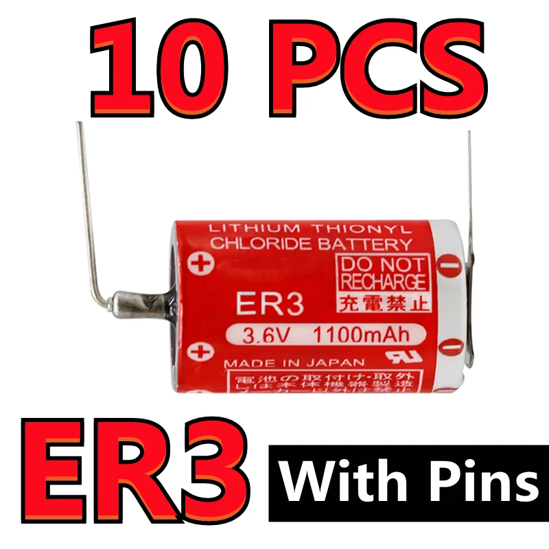 10PCS New Genuine ER3 3.6V 1100MAH Horned PLC Battery Lithium Thionyl Chloride Batteries With Pins Made in Japan