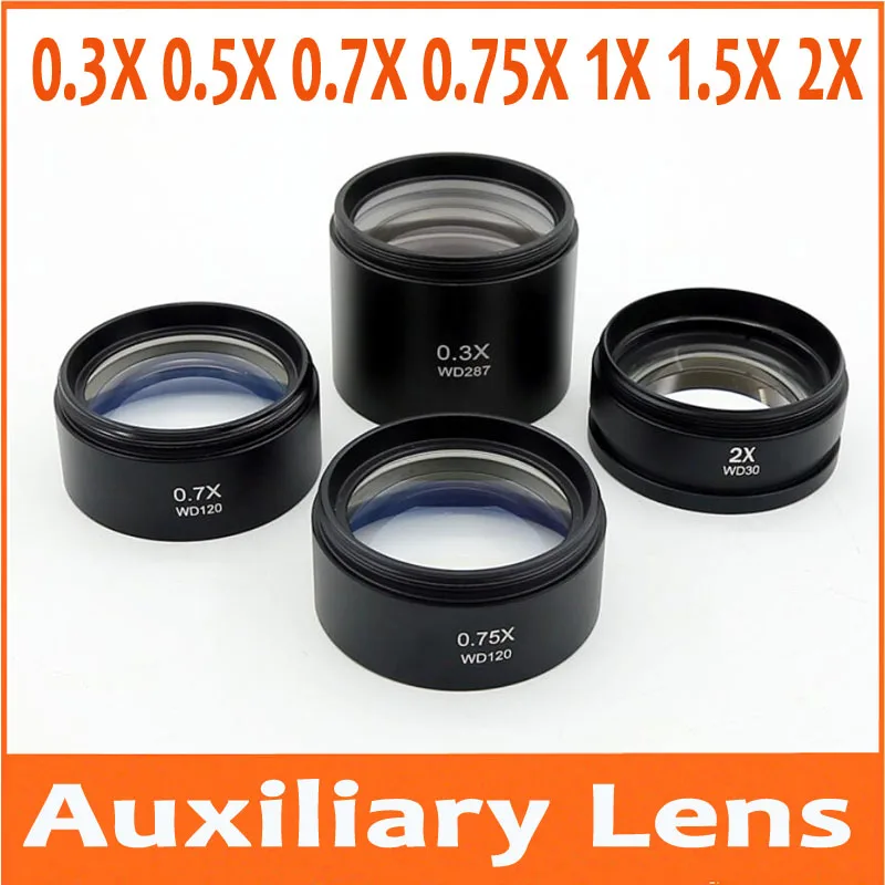 0.3X 0.7X 0.75X 0.5X 1X 1.5X 2X Aux Barlow Stereo Microscope Accessories AUX Auxiliary Attachment Objective Lens Glass M48*0.75