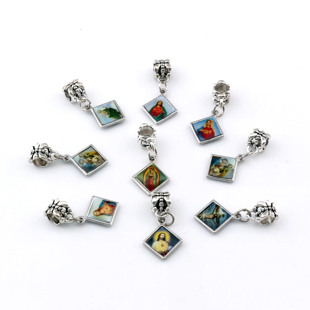 

100Pcs Dangle Mixed Enamel Square Jesus Christ Icon Cross Religious Charm Pendants For Jewelry Making Findings 13.2x29mm