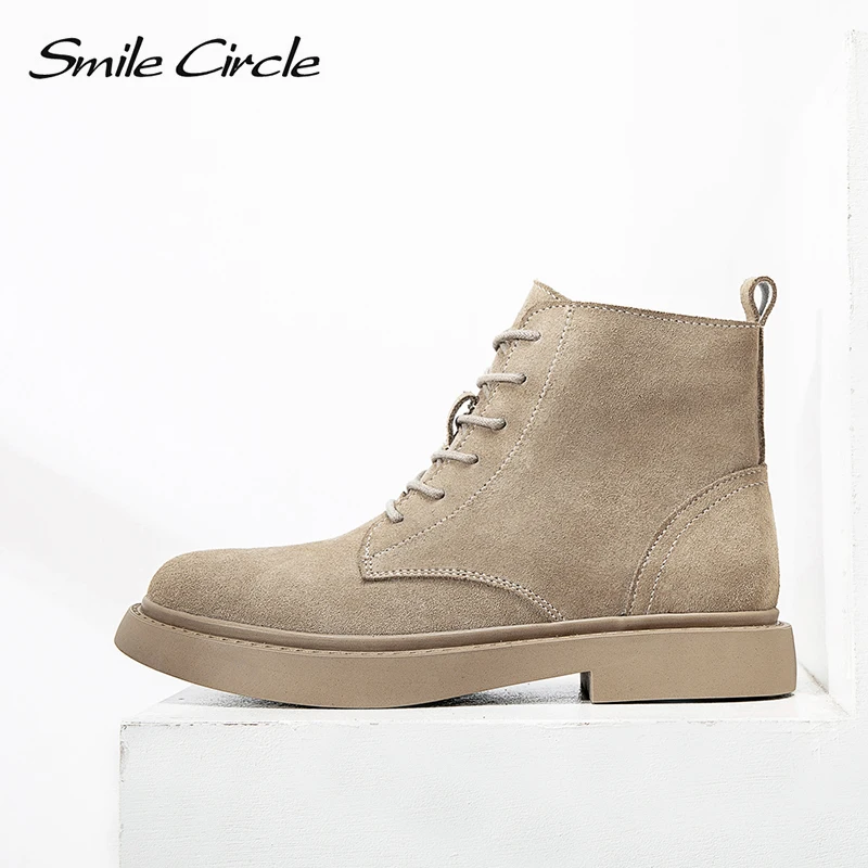 Smile Circle Autumn Ankle Boots Suede Leather women Flat platformShort Boots Ladies shoes winter boots