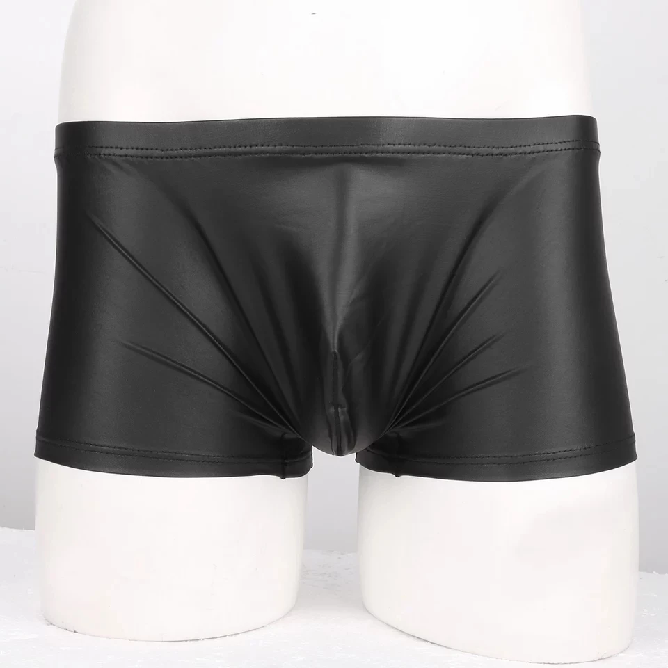 Mens Sexy Leather Short Pants For Sex Male Soft Latex Fetish Boxer Shaping Underpants Hot Porn Bulge Pouch Sexy Bottom Underwear