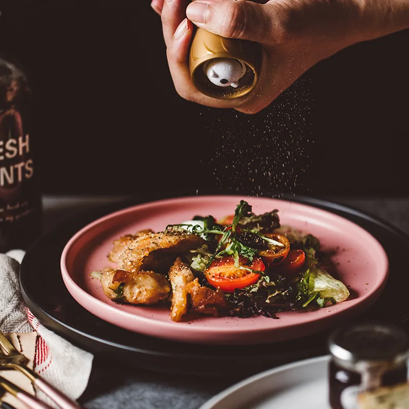 Schieten Fotografie Voedsel Servies Effen Kleur Keramische Platen Eenvoudige & Creativiteit Rundvlees Plaat Ronde Dessert Salade Gerechten