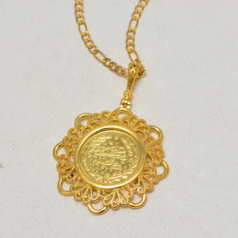 Arabische Goldmünzen-Halskette für Frauen und Männer, Muslimischer Islam Allah Anhänger, Türkischer Schmuck in Goldfarbe – Detail 15