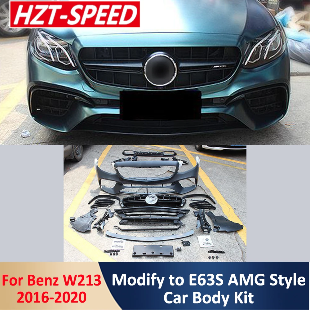 W213 Modify to AMG Style Car Body Kit PP Unpainted Front Rear Bumper Lip Diffuser For Benz W213 E200 E260 E300 E320L E63S 16-20