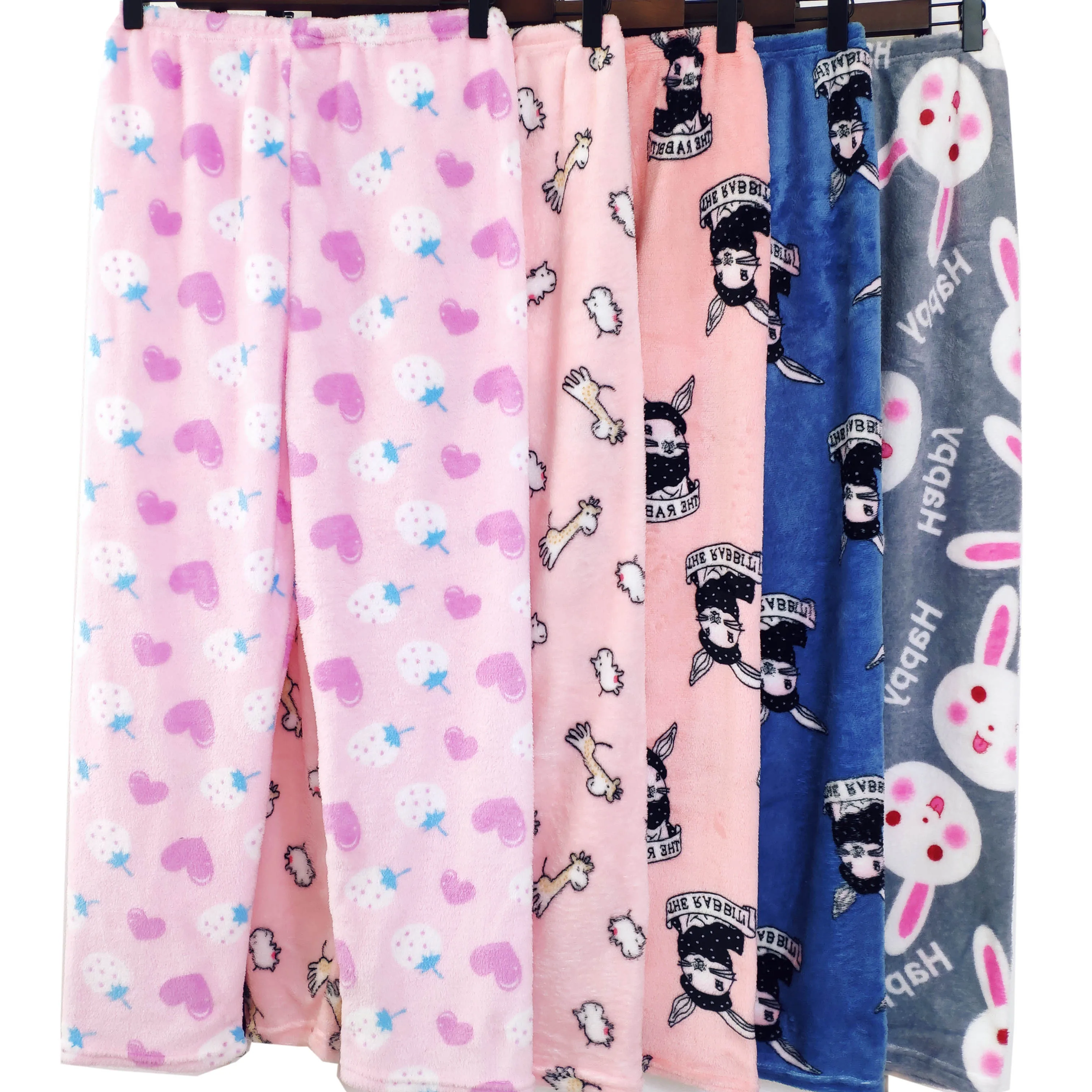 Pantalones de pijama bonitos de dibujos animados para invierno, pantalones cálidos de franela para el hogar, pantalones de felpa suaves y