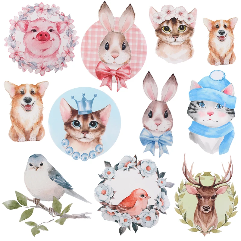 Cartoon Animal Patch Iron on Transfer Cute rabbit Dog Small Animal Patches for Kids Girl Clothing T-shirt DIY Heat Press