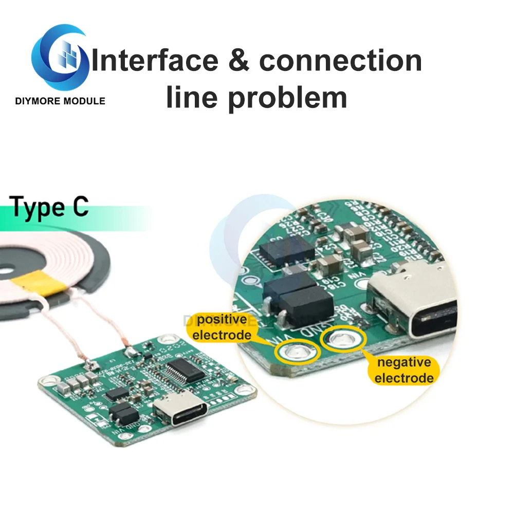 고속 충전 무선 충전기 송신기 모듈, C타입 USB + 코일 Qi 범용, 자동차 전화 배터리용, 20W 고출력, 5V, 12V