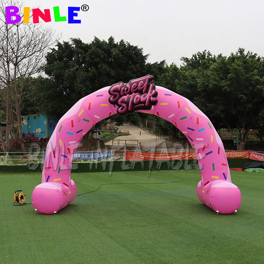 Commercial Use Outdoor Pink Inflatable Donut Arch With Logo For Cake Shop Advertising