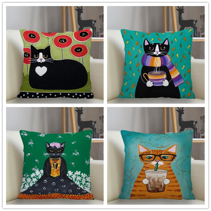 Musife Custom Cat Painting Pillowcase Home Decoration 45*45cm Zipper Square Pillowcase Throw Pillow Cover Drop Shipping